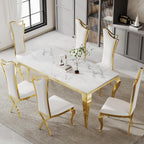 Luxury Dining Chairs Set of 4, Modern White Leather Upholstered Kitchen Chairs with High Backrest & Gold Stainless Steel Legs, Mid Century Accent Chairs for Living Room, Kitchen