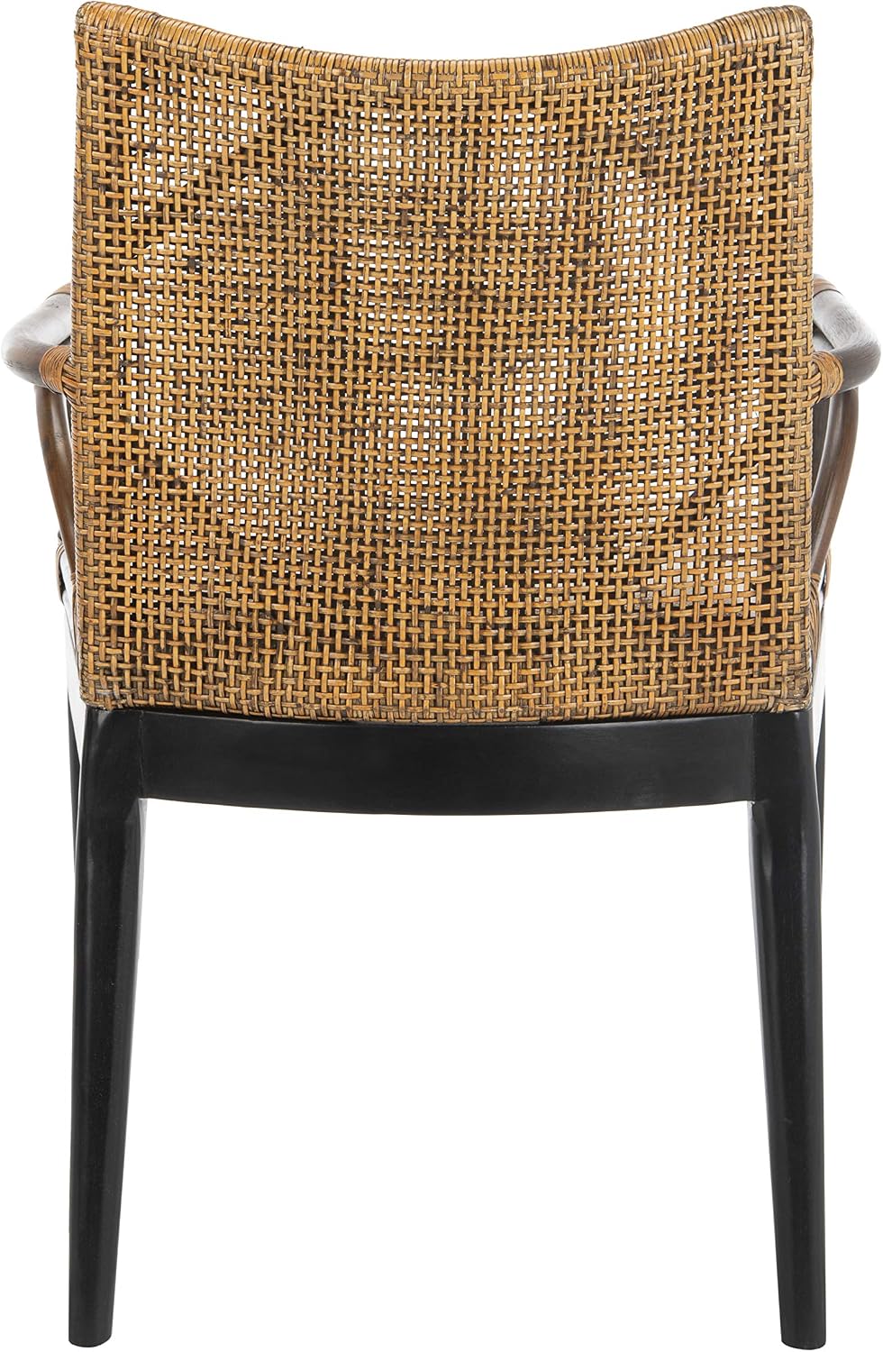 SAFAVIEH Gianni Rattan Arm Chair 19.8”, Solid Wood Brown & Black SEA4011A | Hand-Woven Rattan Back, Solid Mahogany Frame, Foam-Filled Cotton Seat, Easy Assembly, Indoor Use