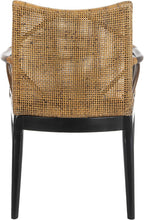 SAFAVIEH Gianni Rattan Arm Chair 19.8”, Solid Wood Brown & Black SEA4011A | Hand-Woven Rattan Back, Solid Mahogany Frame, Foam-Filled Cotton Seat, Easy Assembly, Indoor Use