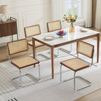Flouki Rattan Dining Chairs Set of 2, Boho Accent Chairs for Kitchen Room with Natural Cane Mesh, Mid Century Cantilever Design, Solid Rubber Wood, Brown