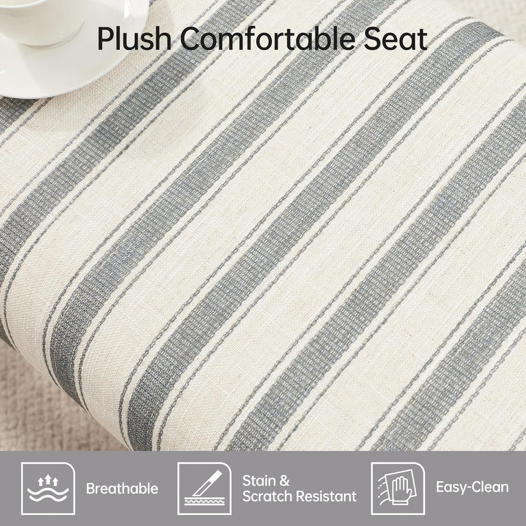VKNOW 41" Upholstered Entryway Bench, End of Bed Bench with Cushion and Rubber Wood, Kitchen Dining Bench, Striped Bench for Dining Table, Bedroom, Living Room, Grey