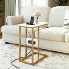 VECELO C-Shaped End Side Table Set of 2, with Charging Station & Two USB Ports and Outlets for Living Room, Bedroom, with Adjustable Feet for Couch/Sofa, Bedside, Small Spaces， Gold