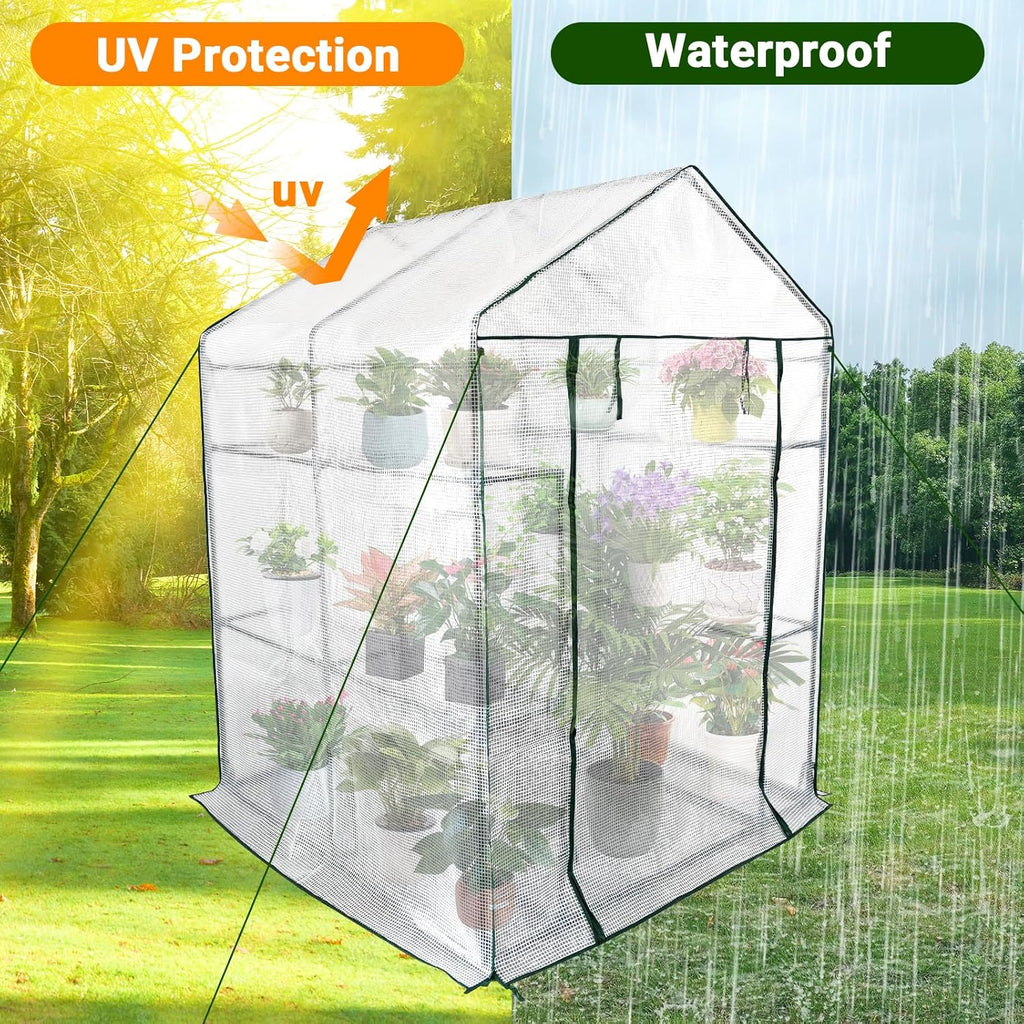 Greenhouse for Outdoors,Walk in 3-Tier 6 Shelves Green House w/ Roll-Up Zippered Door Anchors and Ropes,Waterproof & UV Protected Plant Garden Hot House for Garden Patio Backyard,57 x 57 x 76''
