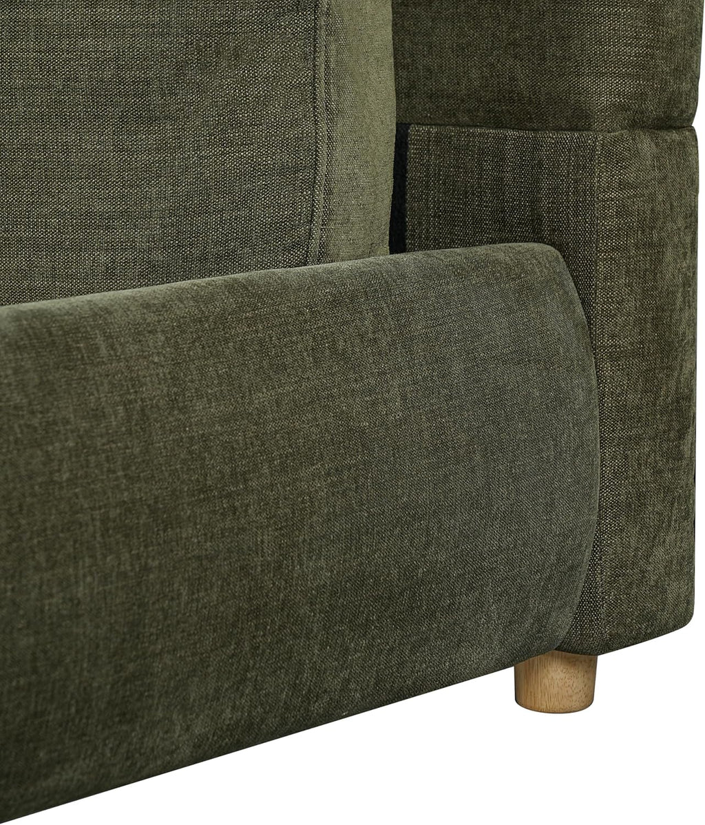 Merax King Linen Blend Platform Bed with 2 Headboard Pillows, Olive Green
