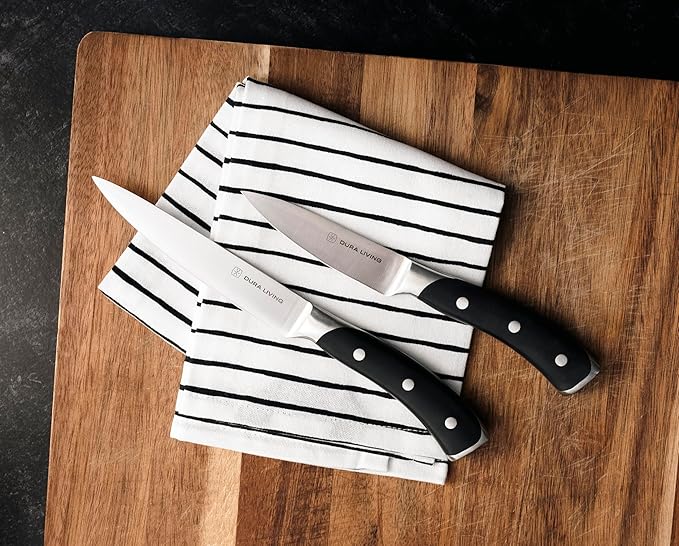 3-Piece Kitchen Knife Set – Ultra-Sharp German Stainless Steel, 8” Chef, 5” Utility, and 3.5” Paring Knives with Ergonomic Handles, Multipurpose Kitchen Knife Set, Black