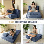 MAXYOYO Convertible Sofa Bed, Fold Out Sofa Couch with Pillow for Adults | Loveseat Sofa 4 in 1 Tufted Folding Couch Bed Foam Floor Couch, Lazy Chair for Living Room Bedroom Guest Room, Dusty Blue
