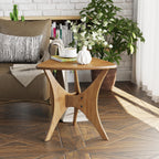 COZAYH Modern Triangle Wood End Table with Cross-Leg Rubberwood Base, Mid-Century Small Accent Side Table for Living Room, Easy Assembly, Natural, Brown