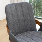 Dining Room Chairs Set of 2, Mid Century Modern Gray Fabric+Faux Leather Kitchen Chairs No Arms,Bamboo Legs Side Chairs No Wheels,Accent Chair for Dining Rooms