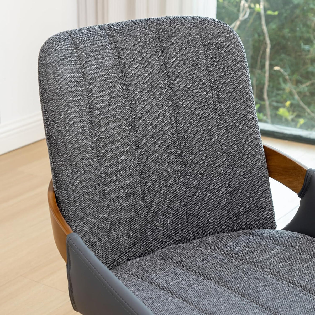 Dining Room Chairs Set of 2, Mid Century Modern Gray Fabric+Faux Leather Kitchen Chairs No Arms,Bamboo Legs Side Chairs No Wheels,Accent Chair for Dining Rooms