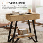 Tribesigns Metal End Side Table for Living Room, 2-Tier Narrow Couch Side Table with Storage Shelves, Small Bedside Nightstand for Bedroom, Small Spaces, Natural(Set of 2)
