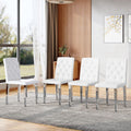 White Dining Chairs Set of 4,Faux Leather with Chrome Plate Metal Legs,Armless Kitchen Room Chairs Set of 4,Max Load 300 Lbs,High Back Modern Design for Home Kitchen Living Room Bedroom