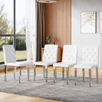 White Dining Chairs Set of 4,Faux Leather with Chrome Plate Metal Legs,Armless Kitchen Room Chairs Set of 4,Max Load 300 Lbs,High Back Modern Design for Home Kitchen Living Room Bedroom