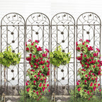 4 Pack Metal Garden Trellis 86.7" Tall Outdoor Climbing Plant Support for Roses, Flowers, Rustproof Durable Brown Galvanized Tube, Lawn Garden Fence Decor Screen (4, Retro-86.7" H)