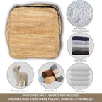 Chardin home Unstuffed Pouf Ottoman Cover, Beige, 16.5x16.5x12.9 Inches | DIY Fillable Floor Pouf with Storage, Indoor Outdoor Square Ottoman, Footrest, Boho Decorative Floor Pillow