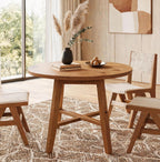 Solid Wood Round Dining Table for 2-4, 31.5-Inch Farmhouse Small Kitchen Table for Dining Room, Kitchen, or Small Spaces (Brown)