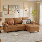 SITJOY Faux Leather Modular Sectional Sofa with Storage, Mid Century Modern Sectional Couches for Living Room, 11.8" Wide Armrests, 96" Wide 3 Seater L Shaped Couch with Chaise, Brown