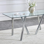 Glass Dining Table for 4 6 8 Pepole,71 Inch Rectangle Kitchen Dining Room Table with 0.39" Thick Tempered Glass Tabletop & Metal Legs, Modern Glass Top Silver Dinner Table for Dining Room