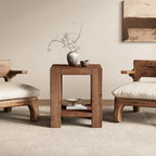 Solid Wood Side Table Set of 2, Farmhouse 2-Tier End Tables with Storage Shelves for Small Spaces, Living Room, Bedroom, Rustic Brown