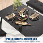 Dining Table Set for 4, 3-Piece Wooden Kitchen Table with 2 Upholstered Benches, Space-Saving Dinette Set for Restaurant, Studio, Dining Room, Home Kitchen, Gray (Black, 2 Chairs + 1 Bench)