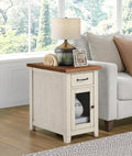 Martin Svensson Home Rustic Solid Wood Chairside End Table, White and Honey | with Power, Cabinet Storage, One Drawer