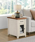 Martin Svensson Home Rustic Solid Wood Chairside End Table, White and Honey | with Power, Cabinet Storage, One Drawer