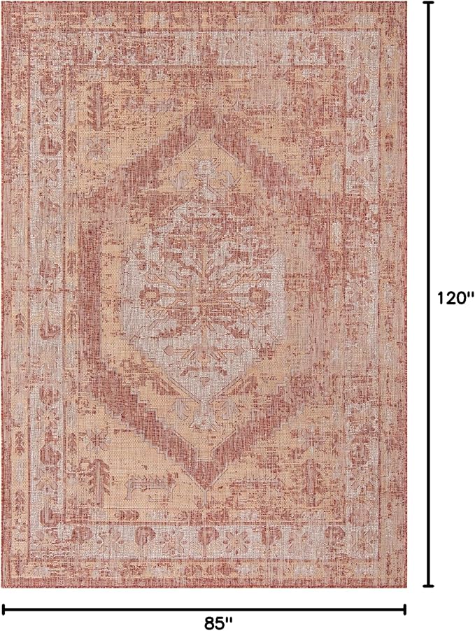 Unique Loom Outdoor Traditional Collection Area Rug - Valeria (7' 1" x 10' Rectangle, Rust Red/ Ivory)