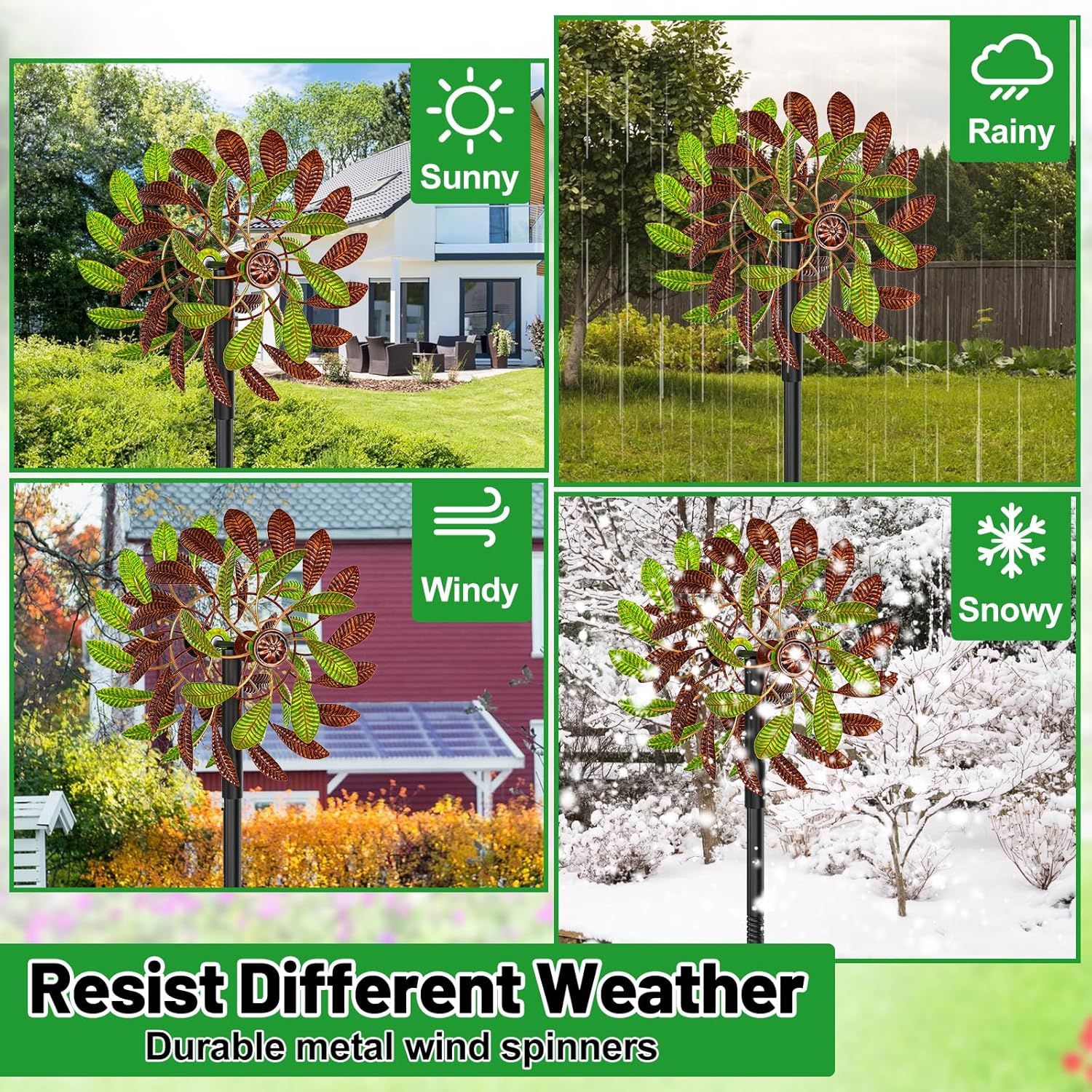 Metal Garden Wind Spinners Outdoor, 360 Degrees Kinetic Yard Windmills Garden Decor for Outside, Wind Sculptures & Spinners for Lawn Patio Ornaments(Brown+Green)