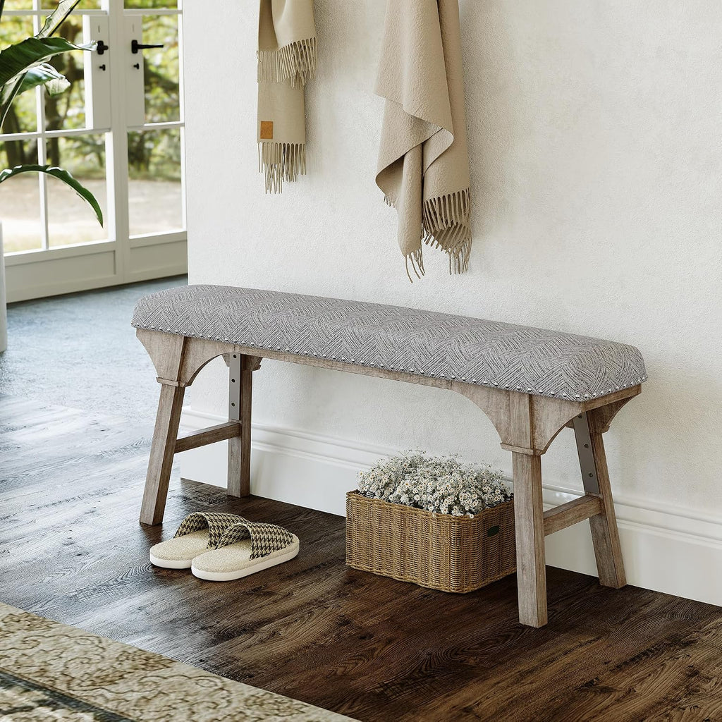 DIBRATY 44'' Upholstered Entryway Bench, Vintage Linen Texture End of Bed Bench with Solid Wood Legs, 300 LBS Weight Hallway Shoe Storage Benchs for Kitchen, Living Room, Gray