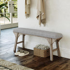 DIBRATY 44'' Upholstered Entryway Bench, Vintage Linen Texture End of Bed Bench with Solid Wood Legs, 300 LBS Weight Hallway Shoe Storage Benchs for Kitchen, Living Room, Gray