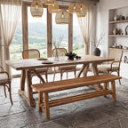 55" Farmhouse Wood Bench, 2-Tier Rustic Kitchen Dining Seat, Indoor End of Bed Bench for Kitchen, Dining Room, Living Room, Hallway, Bedroom