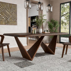 Furniture of America Nazaen III 82.5" Mid-Century Modern Solid Wood Live Edge Dining Table with Steel Support, Walnut Finish, Seats 4–6