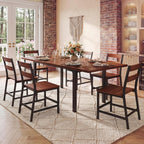 HUAHUU 7-Piece Dining Table Set for 6, 63" Extendable Kitchen Table with Curved Backrest Chairs, Dining Room Table with Solid Metal Frame & MDF Board, Easy Assembly, Walnut