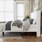 GOLDORO Upholstered King Size Bed Frame with Wingback Headboard, White