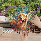 Golden Retriever Wind Spinner Pet Dog Memorial Gifts 3D Aluminum Metal Kinetic Hanging Wind Sculpture Spinners for Yard and Garden Indoor Outdoor Window Garden Decoration 8 Inch (Golden Retriever 1)