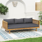 Christopher Knight Home Claremont Outdoor 3 Seater Acacia Wood Daybed with Fabric Water Resistant and Removable Cushions, Patio Garden Sofa with Slat Paneling Armrest and Back, Teak and Dark Grey
