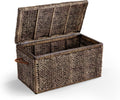 Click365 Wicker Storage Trunk with Lid, 33 Inch Extra Large Woven Storage Chest with Handles and Safety Hinges, Farmhouse Blanket Basket for Bedroom, Living Room or Entryway, Rustic Brown