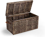 Click365 Wicker Storage Trunk with Lid, 33 Inch Extra Large Woven Storage Chest with Handles and Safety Hinges, Farmhouse Blanket Basket for Bedroom, Living Room or Entryway, Rustic Brown