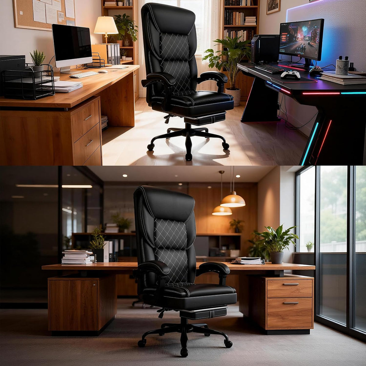 Gaming Chair with Pocket Spring Cushion and Footrest, Ergonomic Computer Chair for Adults, Breathable PU Leather Game Chair