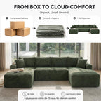 133" U-Shaped Modular Sectional Sofa, Corduroy Couch, Green | Cloud Luxury Comfort, Couches for Living Room, Storage & Cupholder, Oversized Sofa, Deep Seat, No Assembly Required
