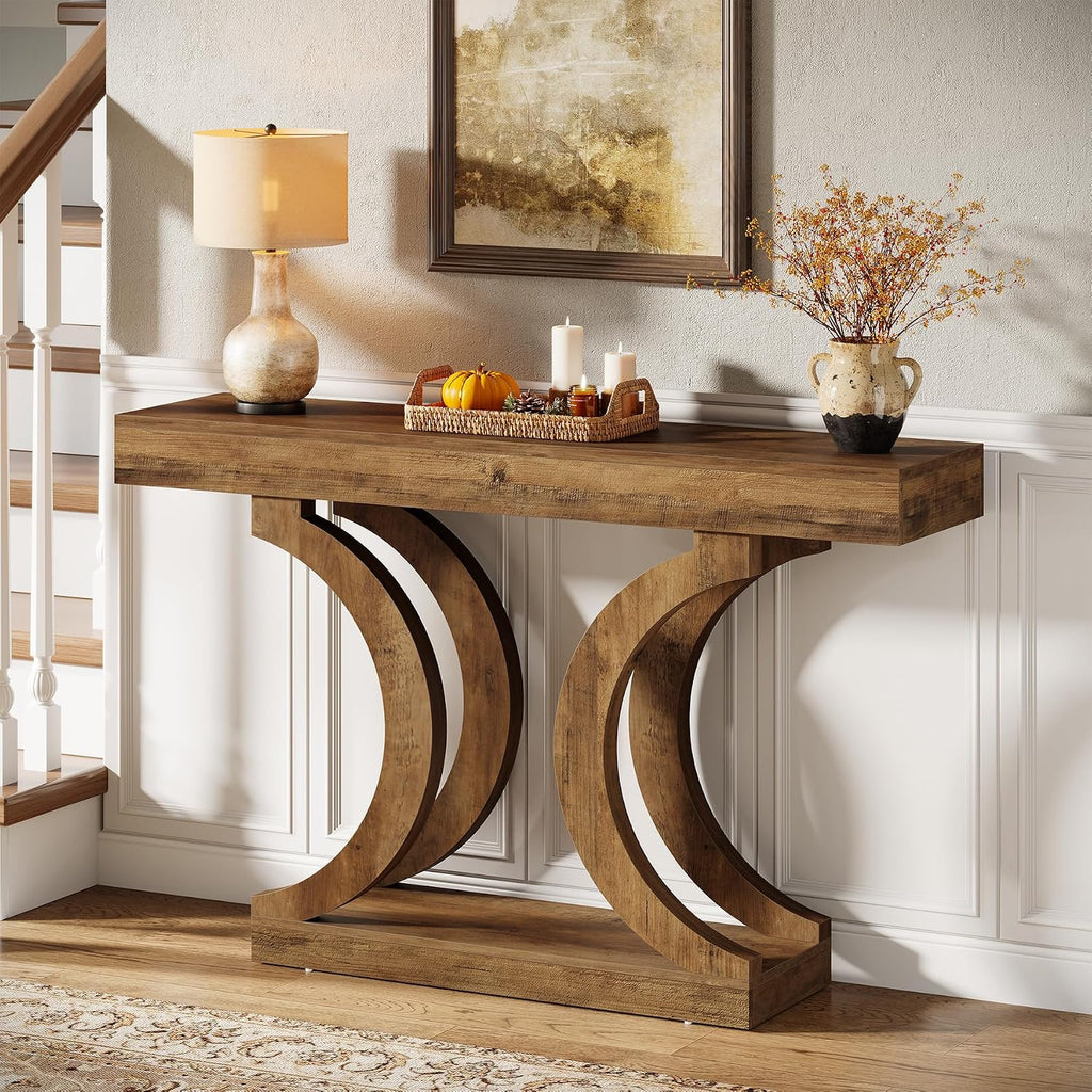 Tribesigns 43-Inch Farmhouse Curved Console Entryway Table for Living Room | 2 Tier Diaplay Space, Unique Curved Base, Adjustable Leg Pads, Sofa Table Behind the Couch,Thickened Sturdy Tabletop