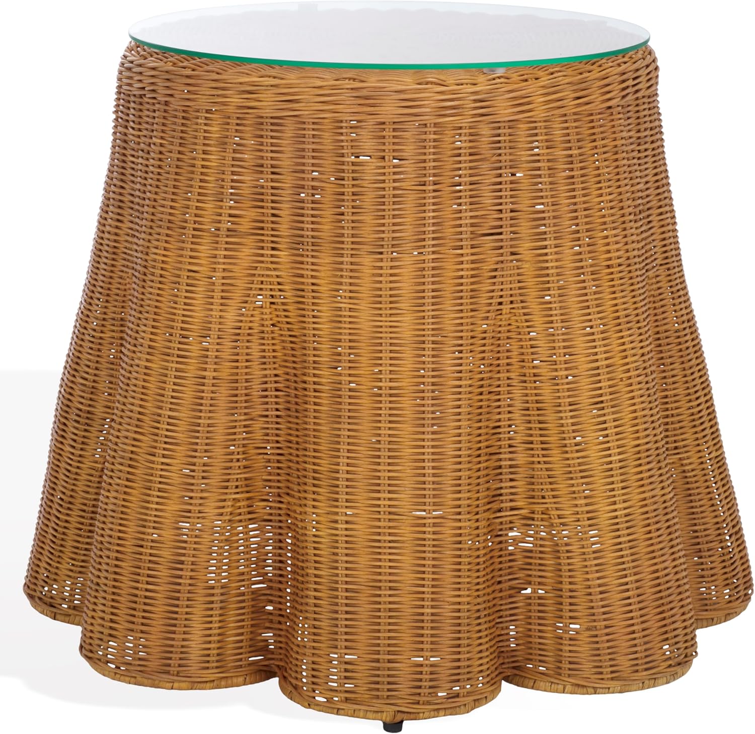 SAFAVIEH Couture Collection - Hylda Natural Rattan Accent Table, Round Shape, Glass Top Design, Fully Assembled (CWK3011A)