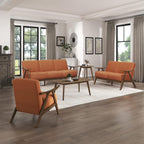 Lexicon Mid Century Modern Accent Chair with Solid Wood Frame in Walnut Finish, Upholstered Living Room Lounge Arm Chair, Thick and Comfy Innerspring Seat Cushion, Linen-Look Fabric, Orange