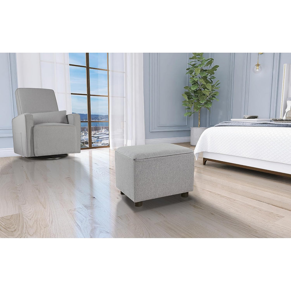Evolur Holland Upholstered Ottoman in Light Grey, Foot Rest Stool for Nursing Moms, Tool-Free Assembly, Made for Every Décor