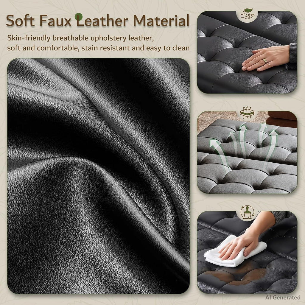 Black Leather 36 Inch Extra Large Lift Top Living Room Storage Ottoman | LINLUX Tufted Upholstered Shoe Storage Entry Bench, Bed Benches For Foot Rest, Lift Footrest For Dorm Bedroom Office
