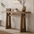 59.25" Long Console Table with Geometric Silhouette, Modern Wooden Hallway Table Accent Sofa Table, Extra Long Entryway Table for Living Room, Foyer, Corridor (Brown)