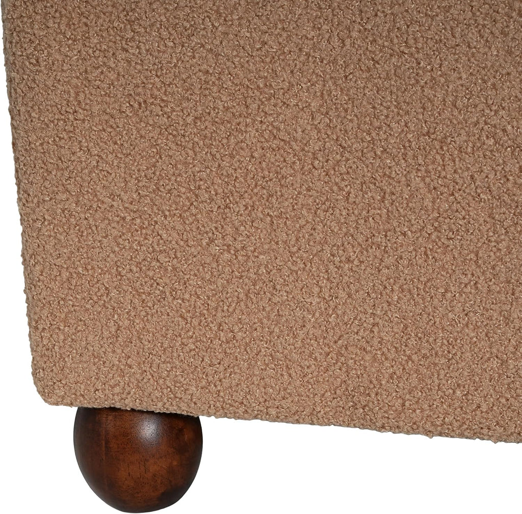 Christopher Knight Home Rika 48" Comfy Boucle Upholstered Bedroom Bench, Ottoman Bench with Rounded Wooden Legs, Spacious Seating, Long Footstool for Living Room, Entryway Bench, Tan Brown