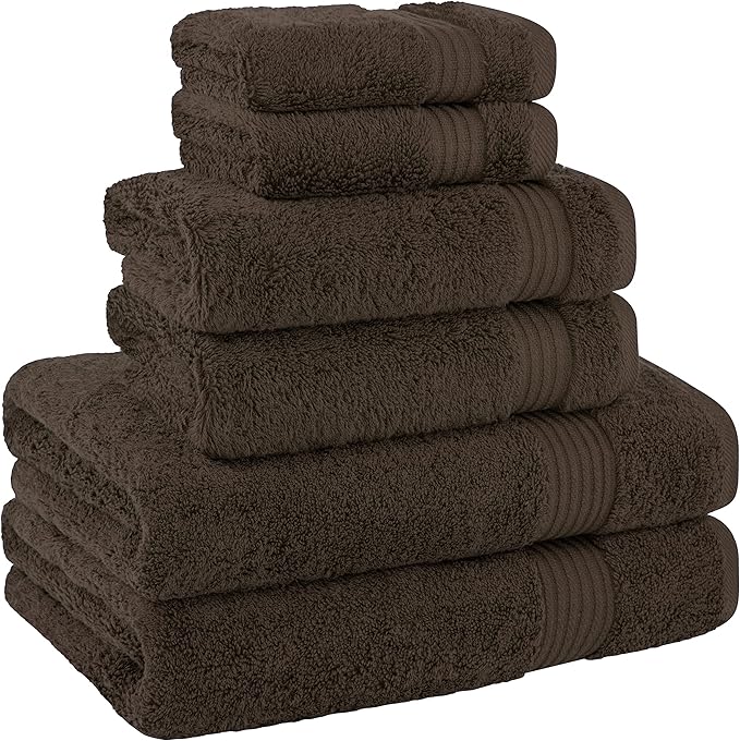 Cotton Paradise 6 Piece Towel Set, 100% Cotton Soft Absorbent Turkish Towels for Bathroom, 2 Bath Towels 2 Hand Towels 2 Washcloths, Brown Towel Set