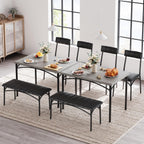 Garvee Dining Table Set for 4, Kitchen Table with Upholstered Bench and 2 Chairs, 4-Piece Wooden Dining Table Set for Apartment, Dining Room, Small Space, Gray