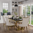 7 Piece Dining Room Table Set for 6, Kitchen and Dining Room Table Set with 70" Gold Rectangular Dining Table and 6 White Velvet Upholstered Dining Chairs