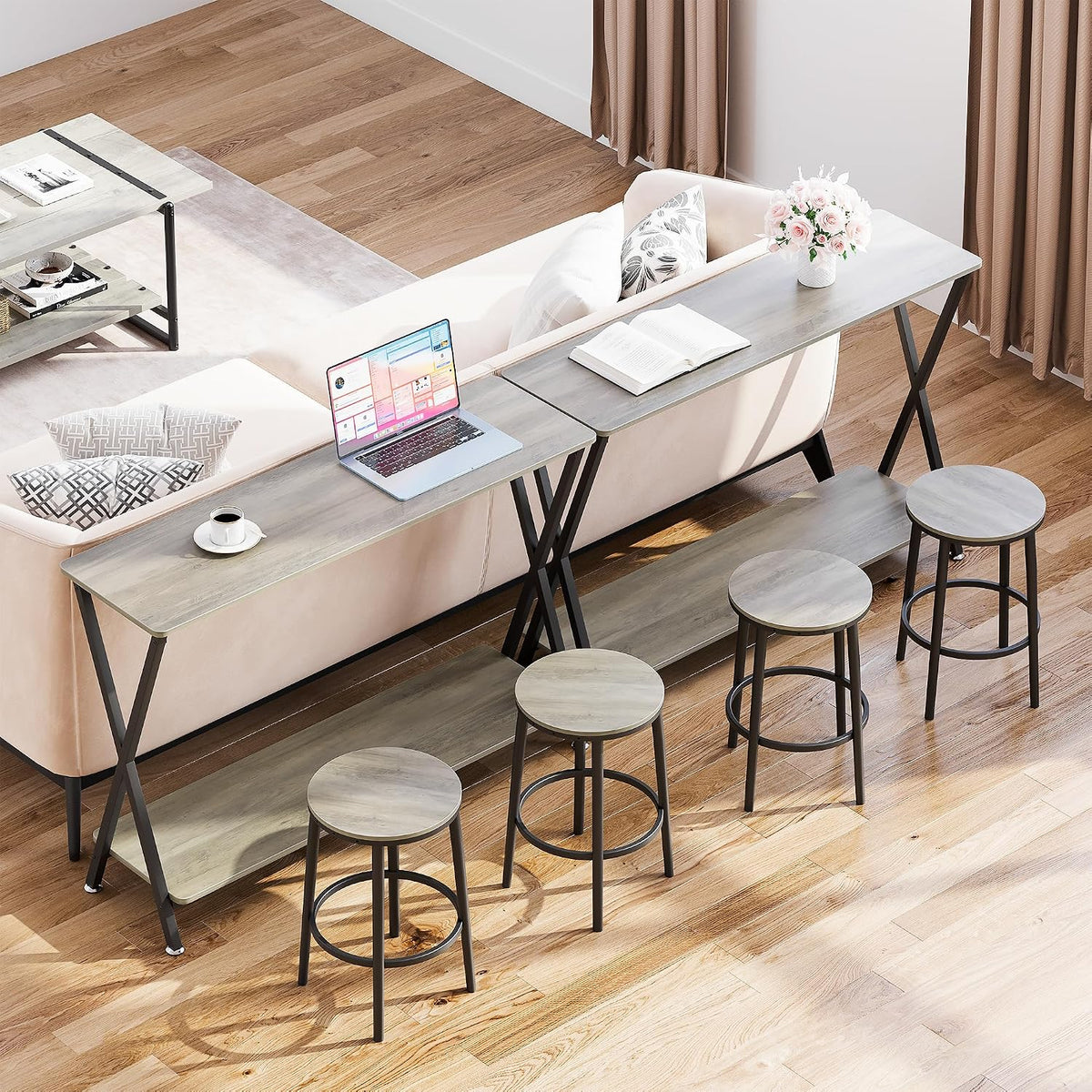 41.3” Narrow Console Table with 2-Tier Open Shelves, Farmhouse Sofa Table for Entryway, Hallway or Living Room, Space-Saving Storage Table for Behind Couch,Gray